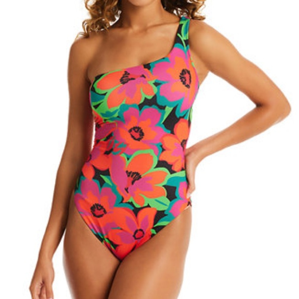 Women's Small Sanctuary Vibrant Floral One-Shoulder Swimsuit GUC